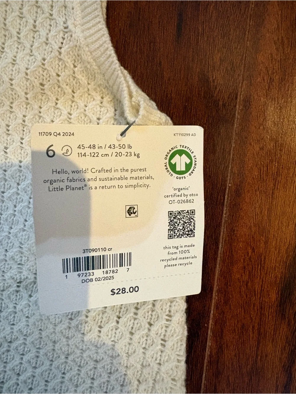 Little Planet by Carter's Crochet Knit Top Baby Girl 6/6Cream Beachy NEW Organic